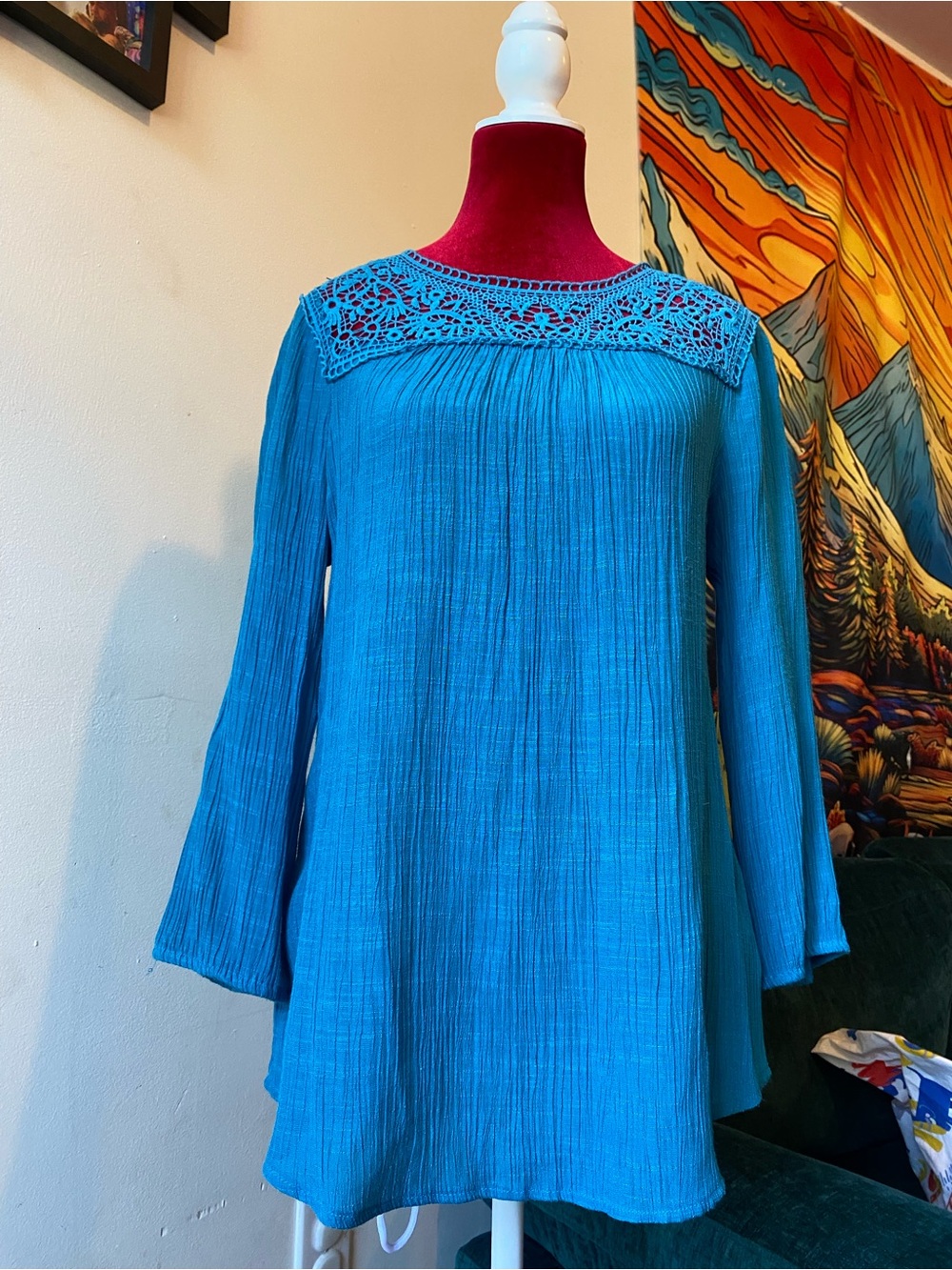 St. John's Bay Turquoise Crochet-Yoke Peasant Tunic